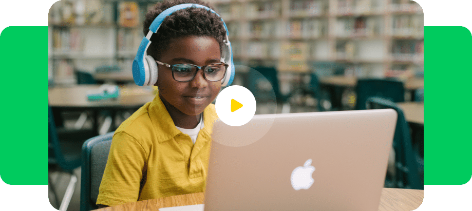 Boy wearing headphones receiving eLuma online therapy services